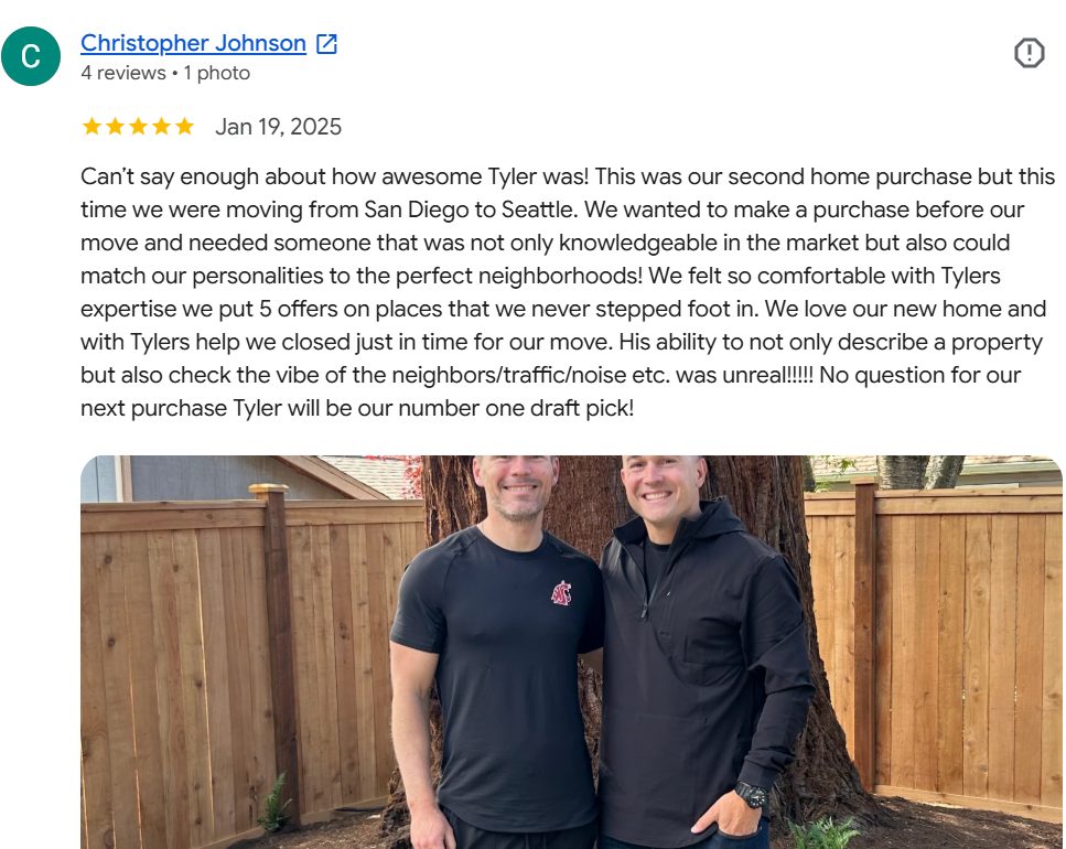 Chris Johnson review after purchase from Tyler Freed on Google